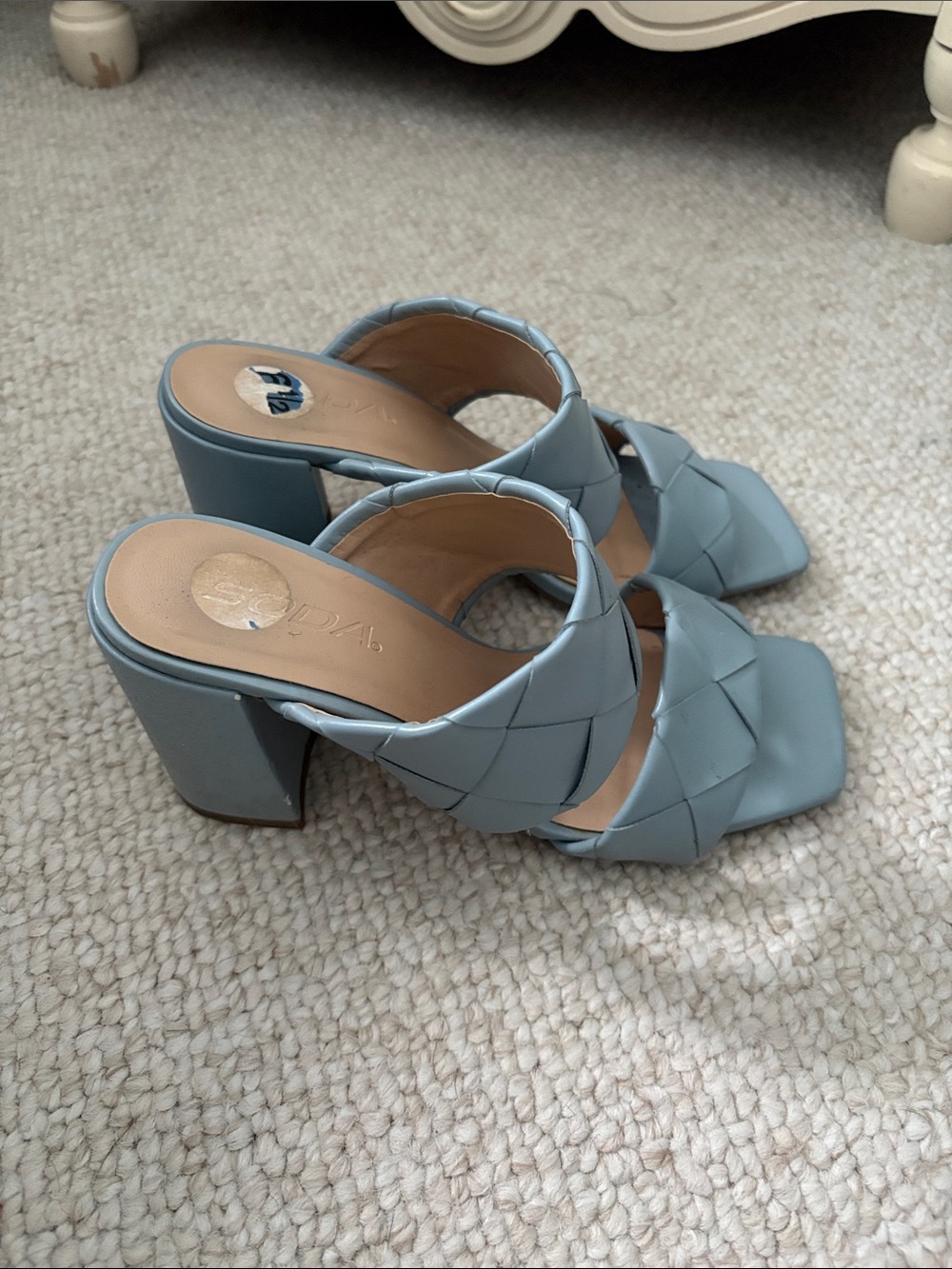 Light Blue Woven Block Heel Sandals